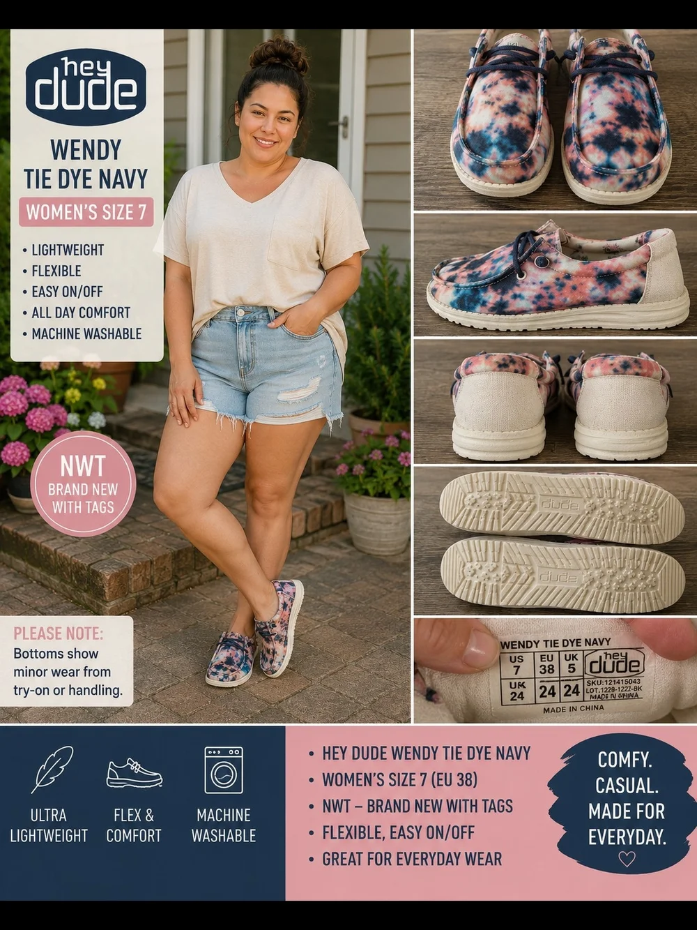Hey Dude Wendy Tie Dye Navy – Women’s Size 7